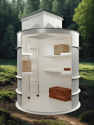 Изображение товара Круглый пластиковый погреб с полками для частного дома или дачи, круглый, 1.8м*2.7м