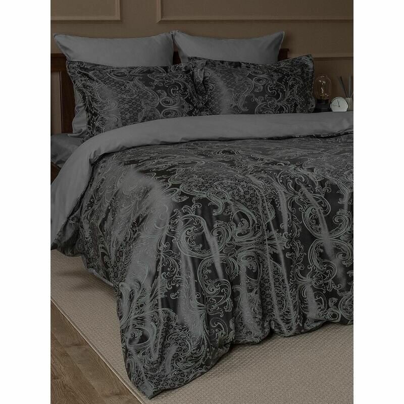 Постельное белье Buenas Noches черное серое  2 спальное  сатин 