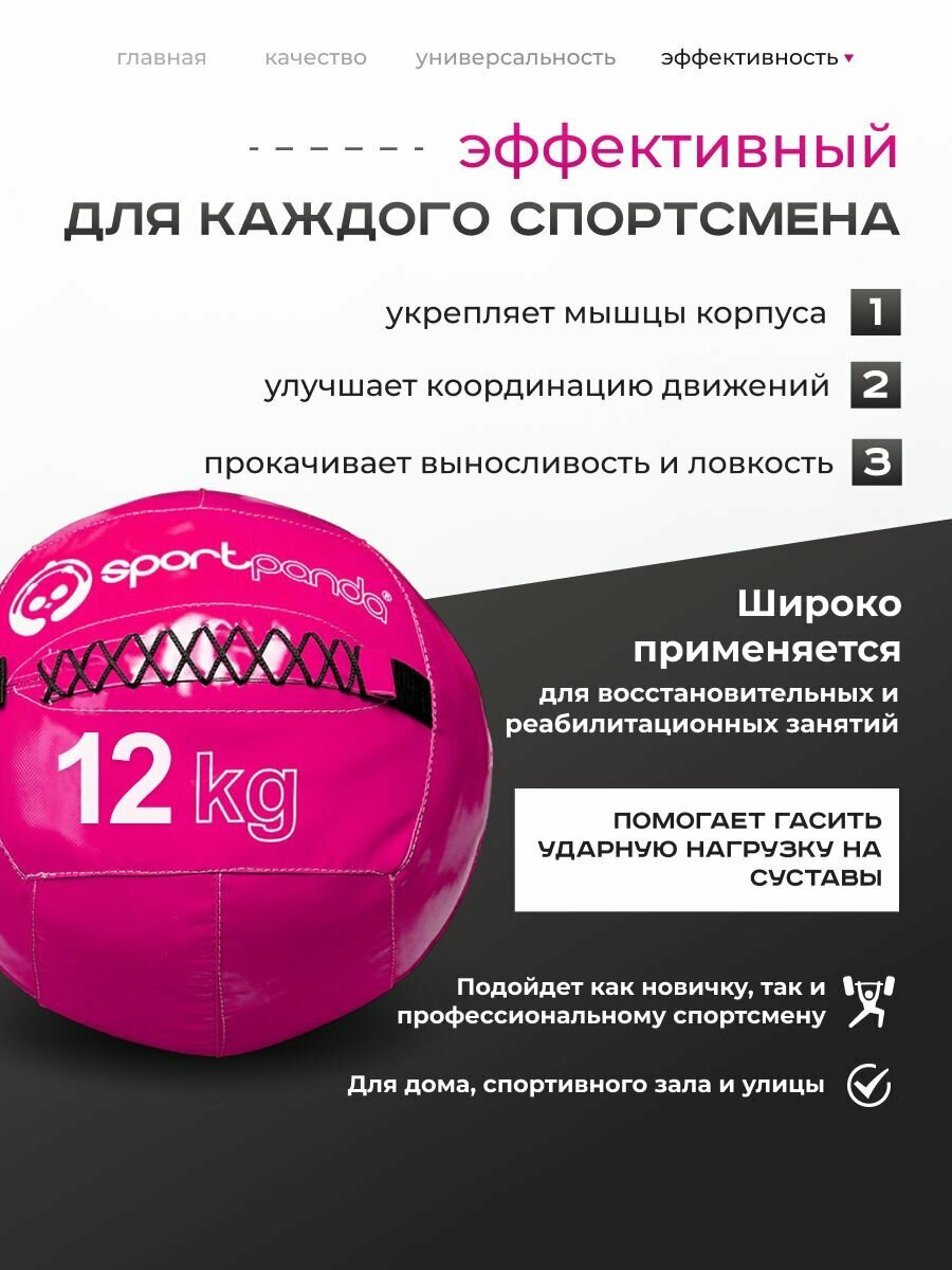Медбол SportPanda, ПВХ, диаметр 38 см, 12 кг, армированные швы — фото 1