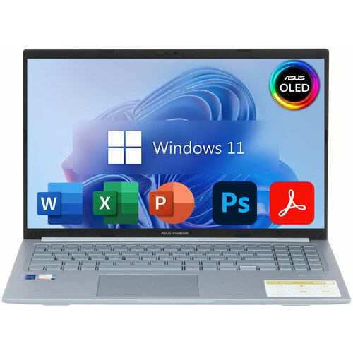 156 Ноутбук ASUS VivoBook 15 28К OLED 2880 x 1620 130 sRGB 120Hz Intel Core i7-12700H 14 ядер RAM 16 ГБ SSD 512 ГБ Windows 11 Pro Office 2021 Silver Русская раскладка 95030₽