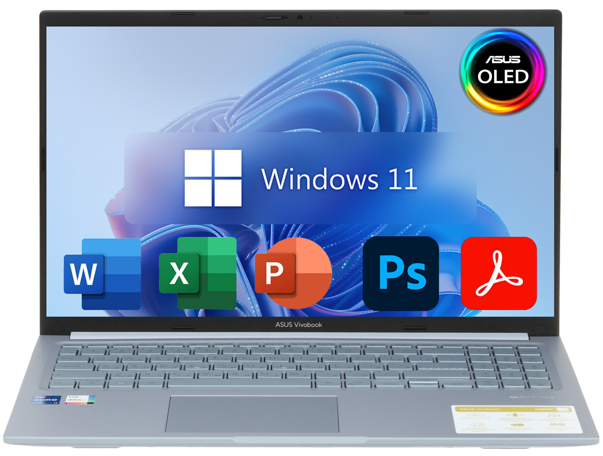 15.6" Ноутбук ASUS VivoBook 15 2025, OLED FHD, 130% sRGB, Intel Core i7-13620H (4.9 ГГц), RAM 16 ГБ, SSD 1 ТБ, Windows 11 Pro + Office 2021 Pro Plus, Silver, Русская раскладка