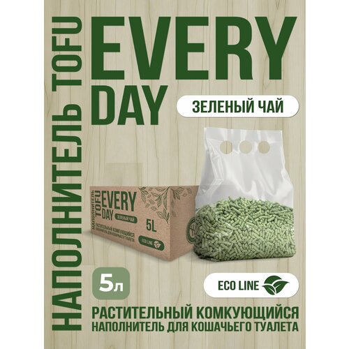 EVERYDAY TOFU BOX Зеленый чай 5 л растительный комкующийся натуральный наполнитель для кошачьих туалетов зеленый чай