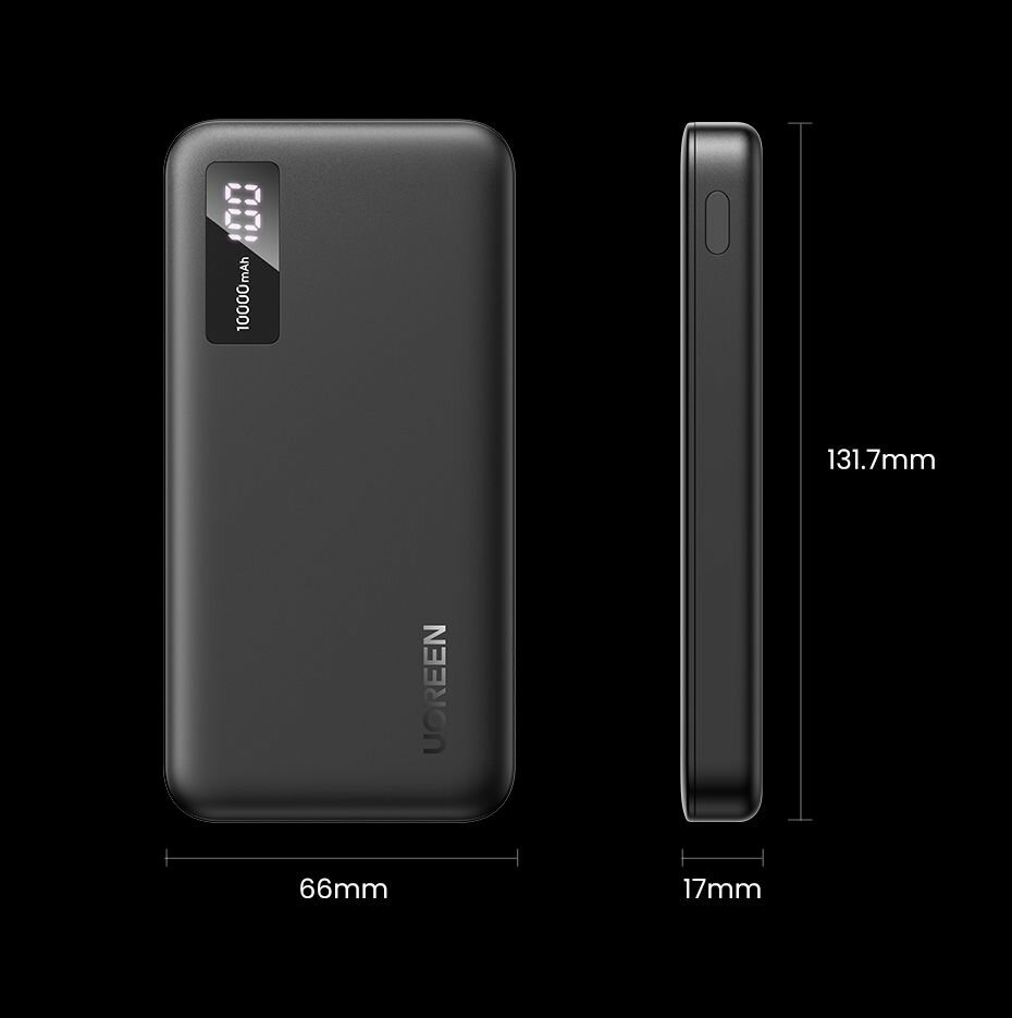 Внешний аккумулятор UGREEN PB311 (25742) 10000mAh Mini Quick Charging 20W Power Bank. Цвет: черный — фото 1