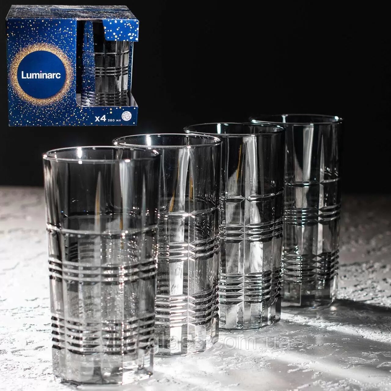 Стеклянные стаканы Luminarc, 380 мл, 4 шт Серый металлик ударопрочные