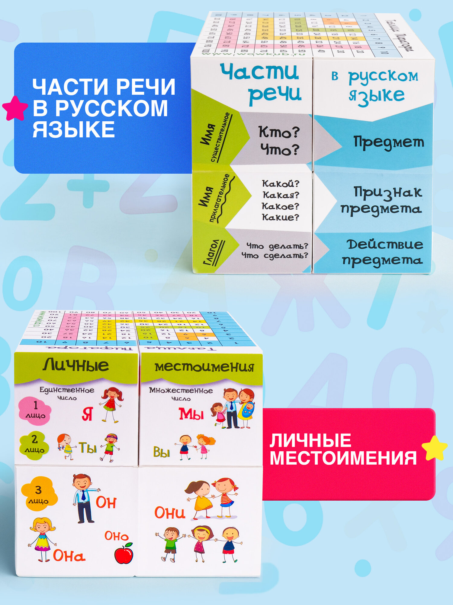 Детский WOW кубик-трансформер, помогайка для изучения русского языка и математики в начальной школе — фото 1
