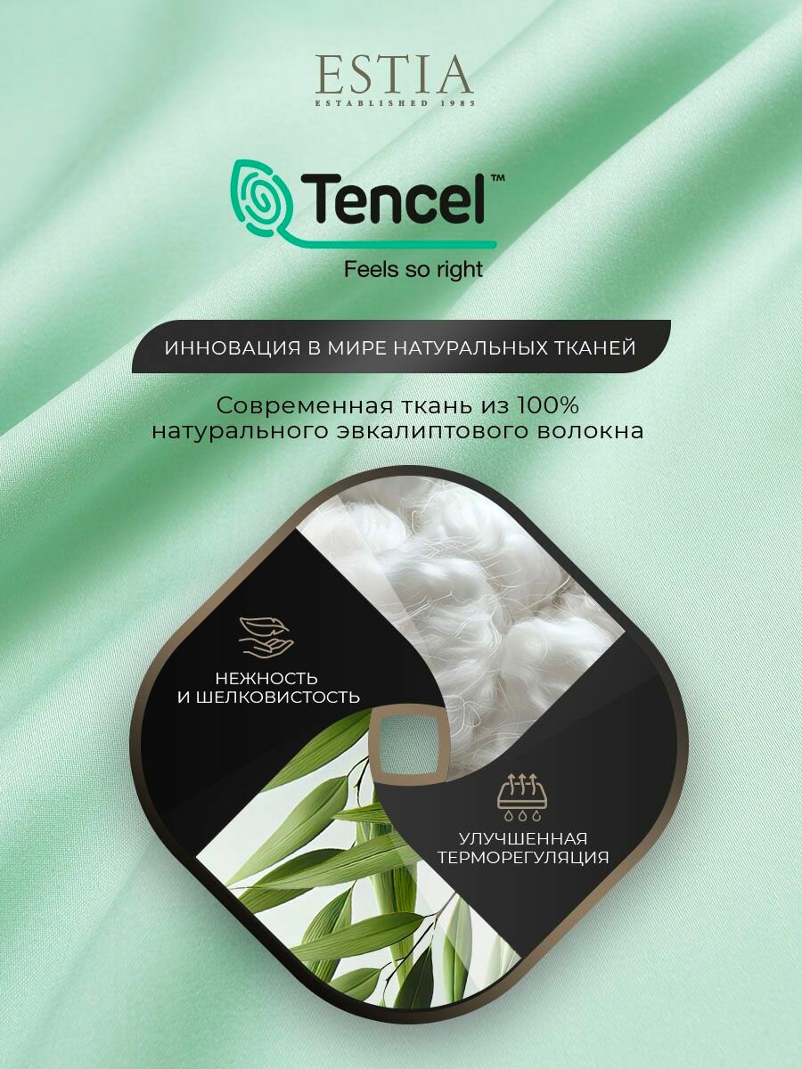 Изображение ESTIA Комплект постельного белья двуспальный "Орнелла" 175x205/240x260/50x70-2/70x70-2 сатин, тенсель, ментоловый