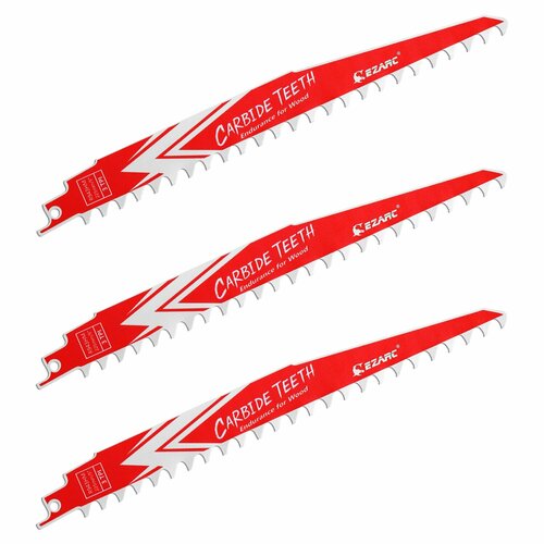 EZARC Лезвия для сабельной пилы твердосплавные 3 шт, R943HM 225mm 3Pcs, Для Резки древесины