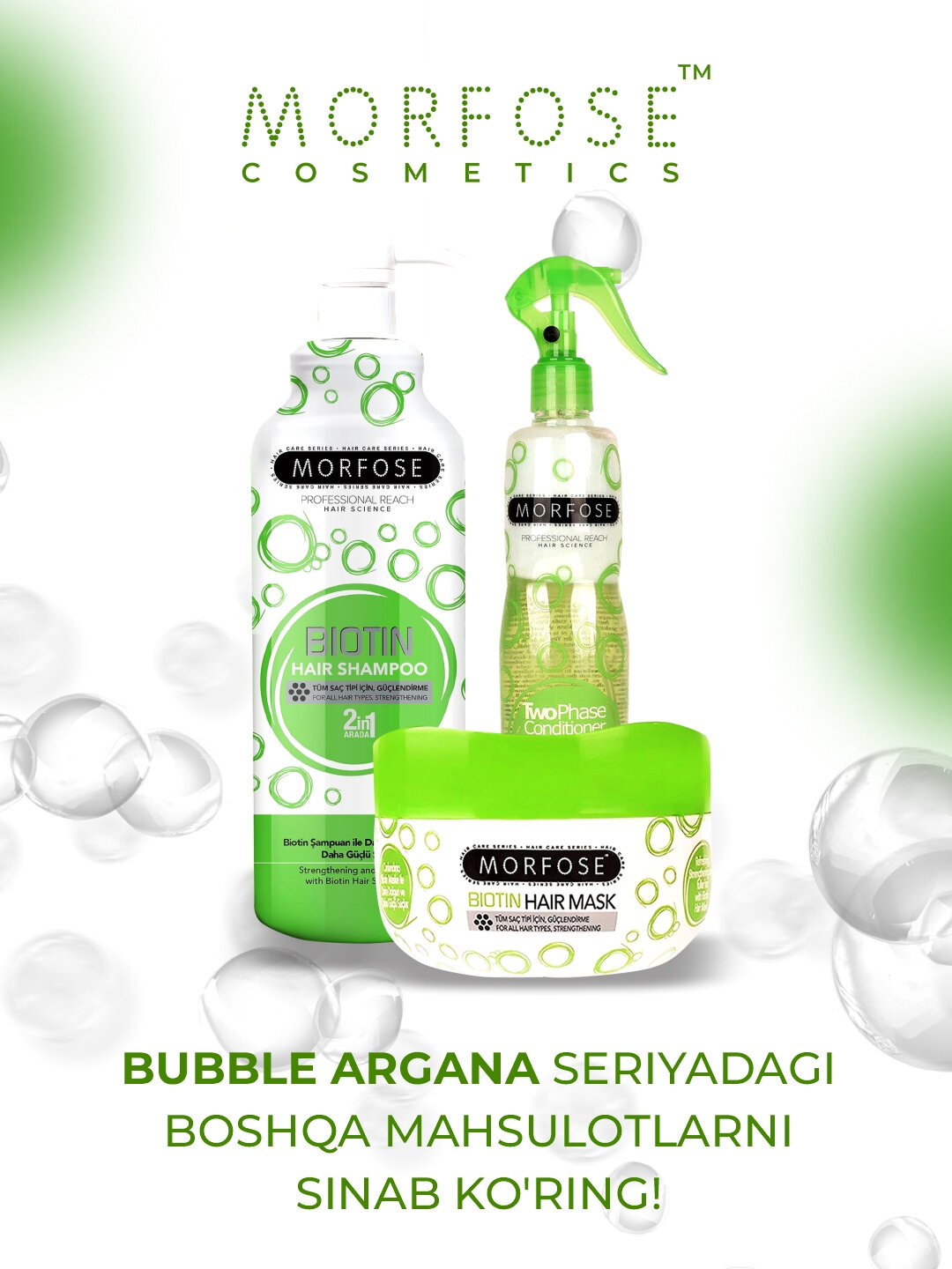 Питательный шампунь для волос MORFOSE Biotin Hair Shampoo, с биотином, 1 литр — фото 1