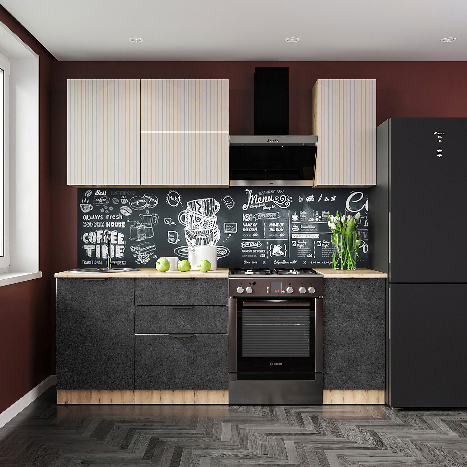 Кухонный гарнитур Tрио Мебель Севилья, ЛДСП/МДФ, графит, 150х60х220 см