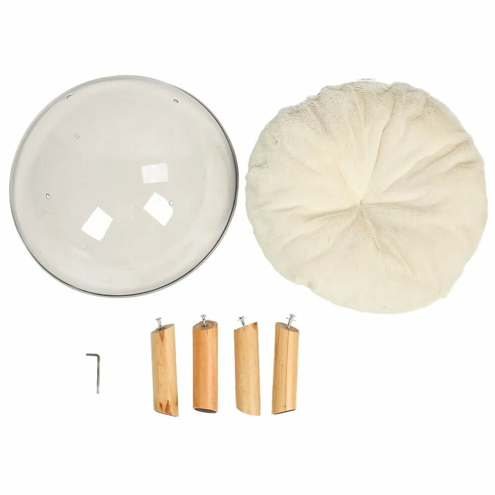 Картинки Прозрачная лежанка для кошек и собак в форме капсулы. Конура для домашних животных с прочными деревянными опорами. В комплекте матрас.