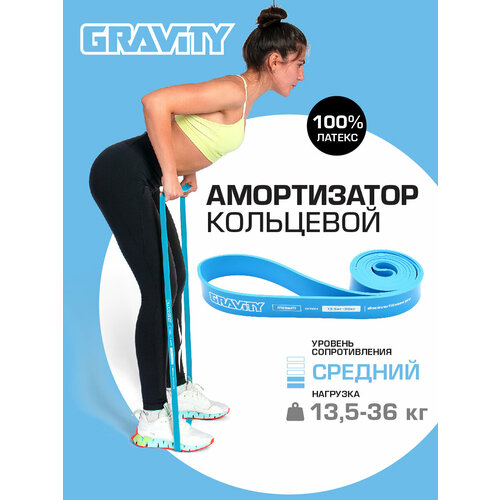 Резинка для подтягивания на турнике gravity, ленточный эспандер для фитнеса, сопротивление 13.5-36 кг, (голубой)