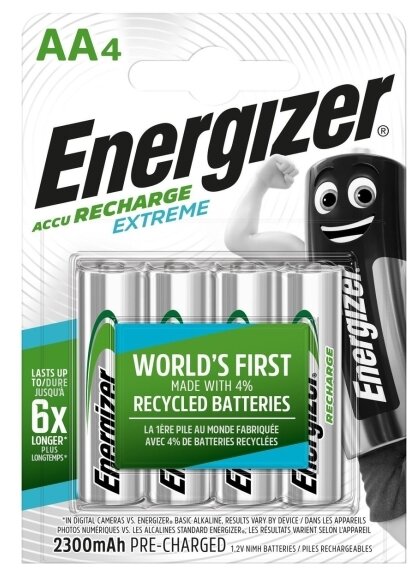 Аккумулятор Ni-Mh 2300 мА·ч Energizer Accu Recharge Extreme AA в упаковке: 4 шт.