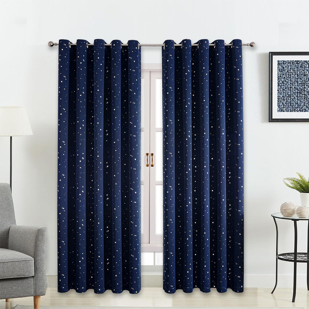 Шторы блэкаут рогожка в спальню плотные, темно-синий 2шт, 【52x96 дюймов】 1,32x2,44 см*2