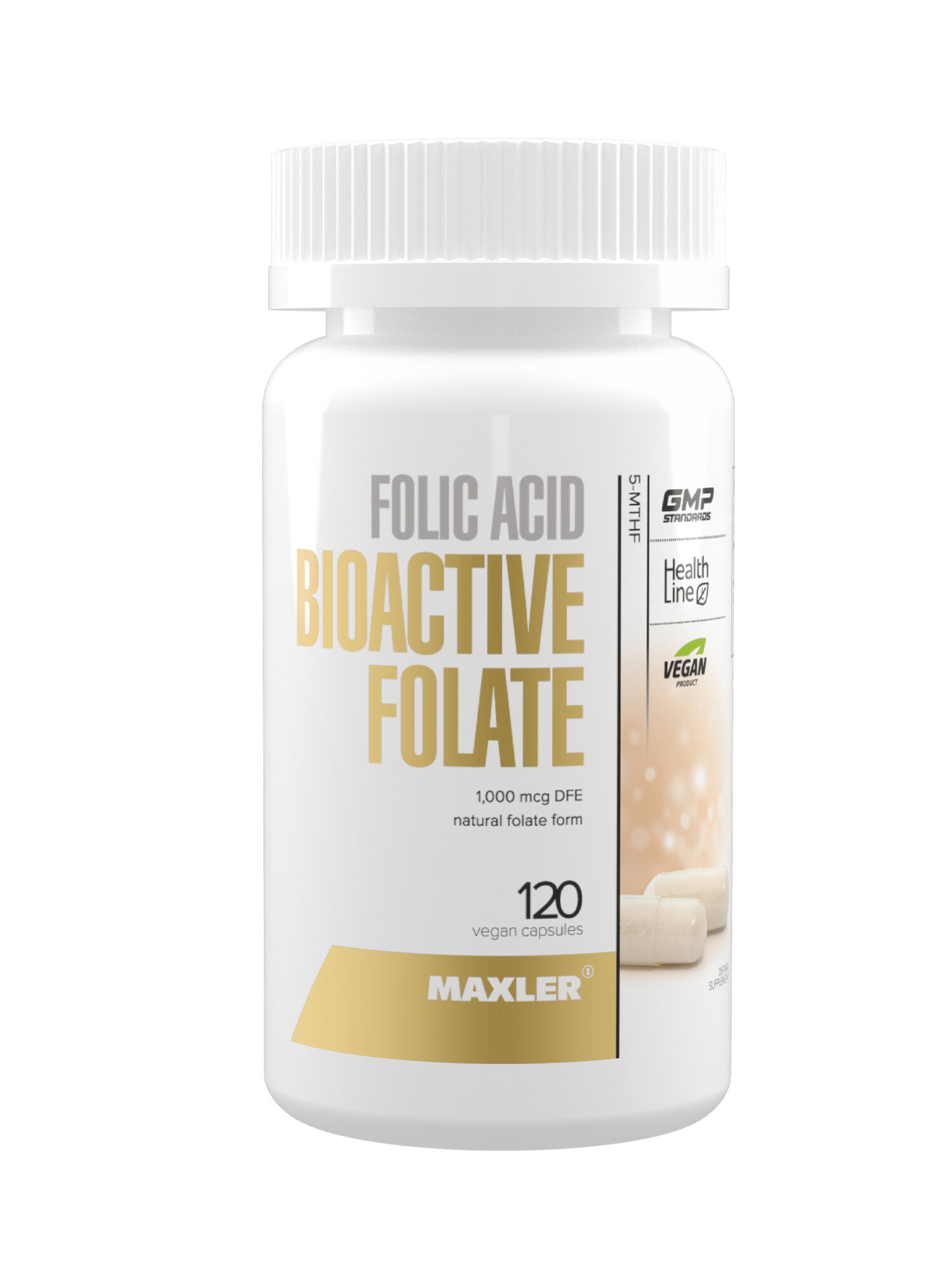 Фолиевая кислота в биоактивной форме 5-MTHF Maxler Folic Acid Bioactive Folate, 120 капсул