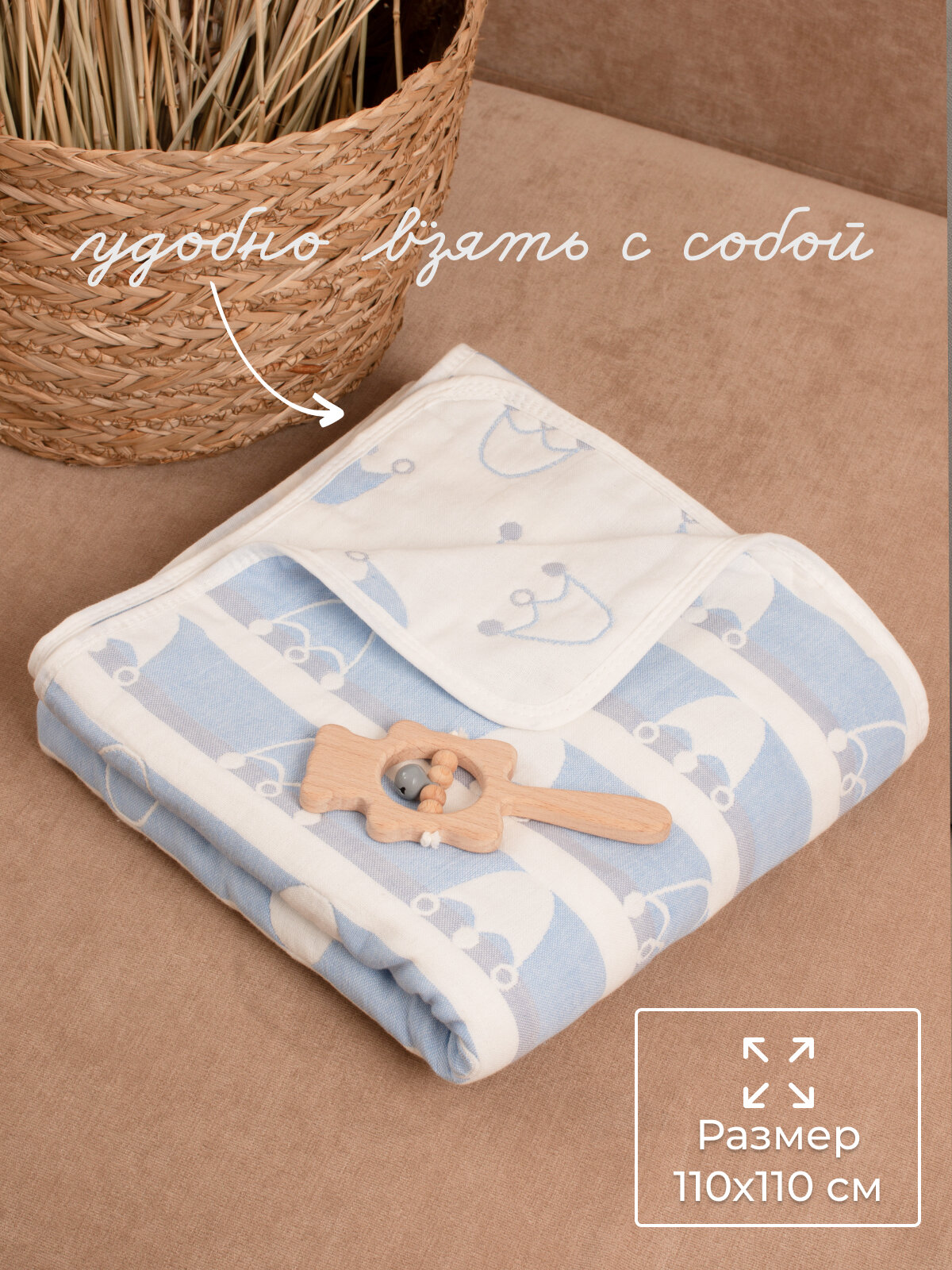 Плед для новорожденных муслиновый 110х110 — фото 1