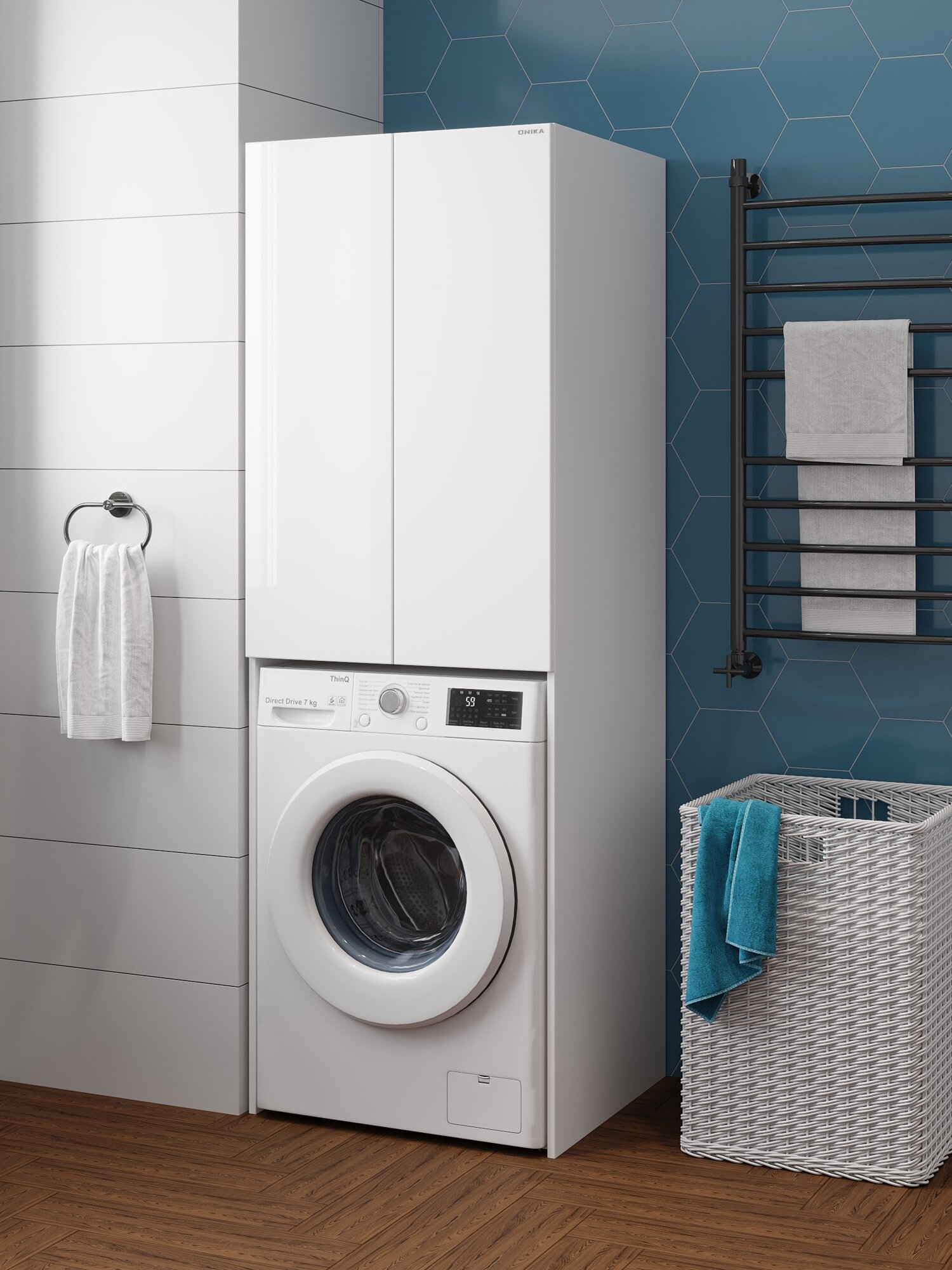 Шкаф Onika Милтон 67 напольный  белый  для стиральной машины  разборный   67х42х200