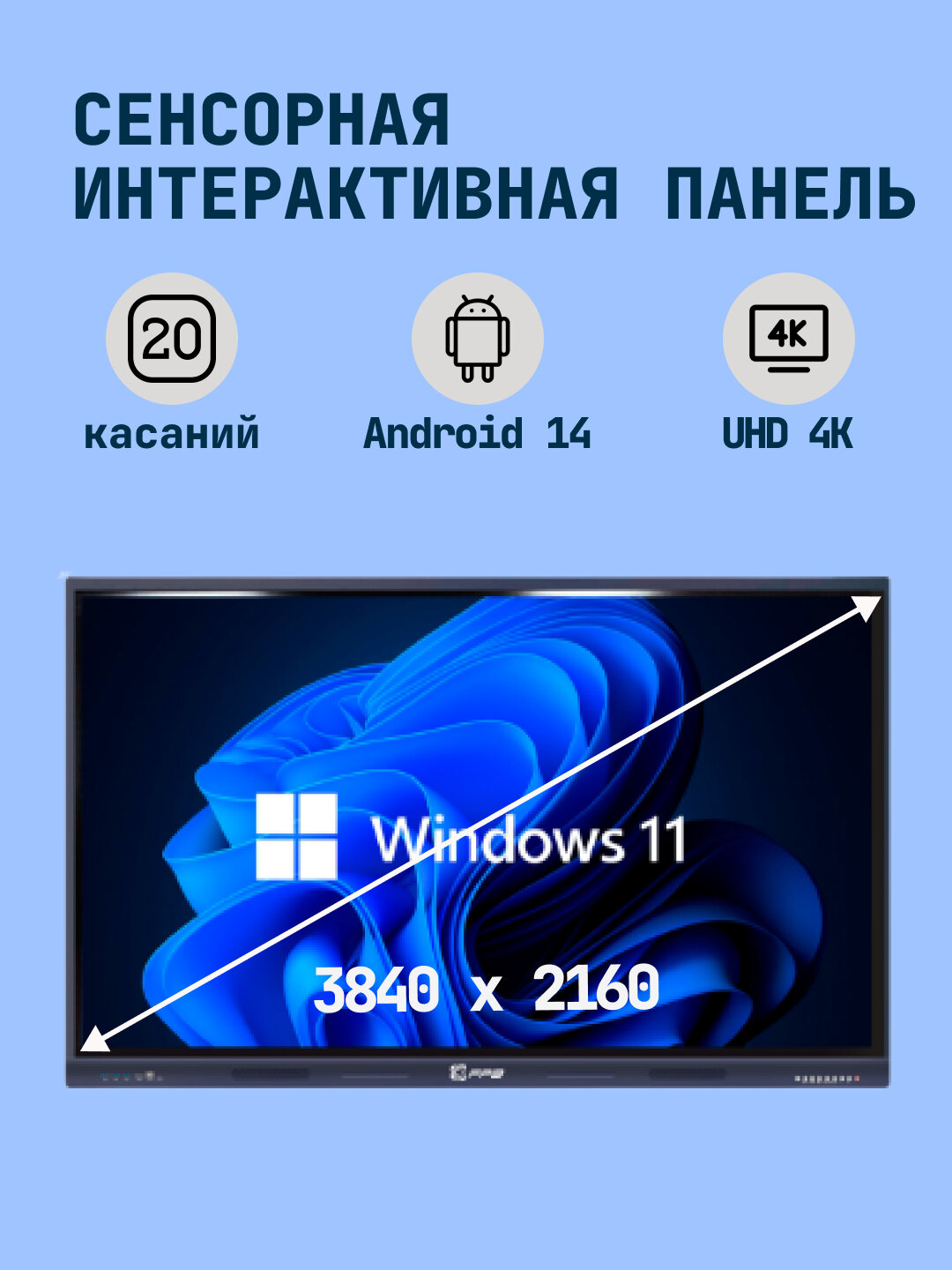 Интерактивная сенсорная панель FPB T75I, диагональ 75", без OPS, 4G, матовая, антибликовая