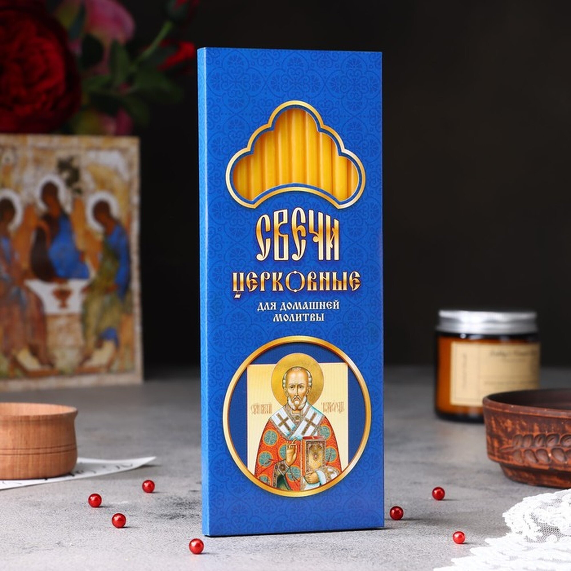 Набор свечей церковных "Николай Чудотворец" для домашней молитвы парафин 12 шт
