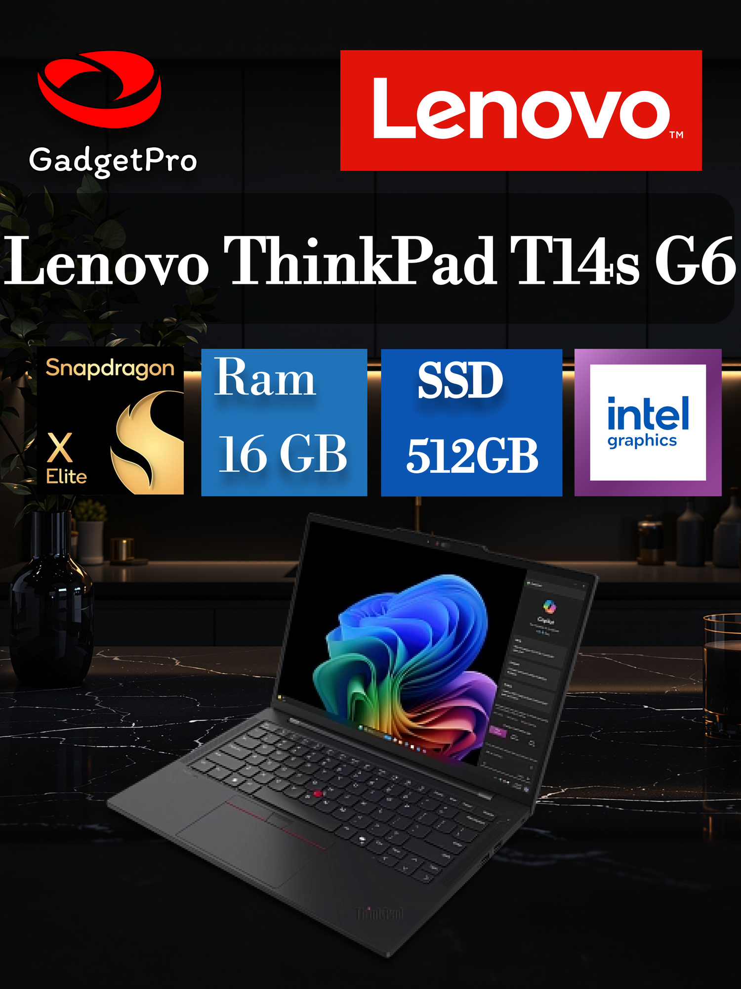 Ноутбук Lenovo ThinkPad T14s G6 14" IPS WUXGA, Snapdragon X Elite X1E-78-100, 32ГБ, SSD 512ГБ, Adreno, Win11