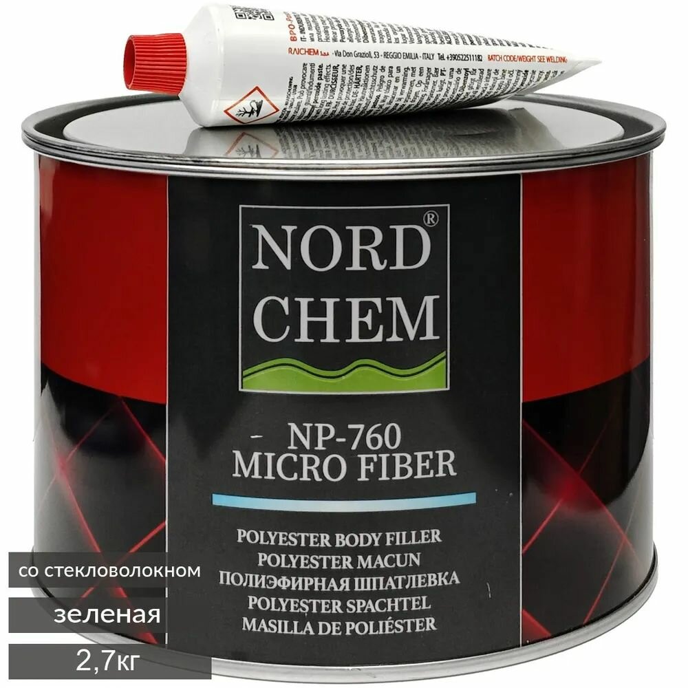 Шпатлевка NORDCHEM NP-760 MICRO FIBER PUTTY 2К с микростекловолокном зеленая 2,7кг