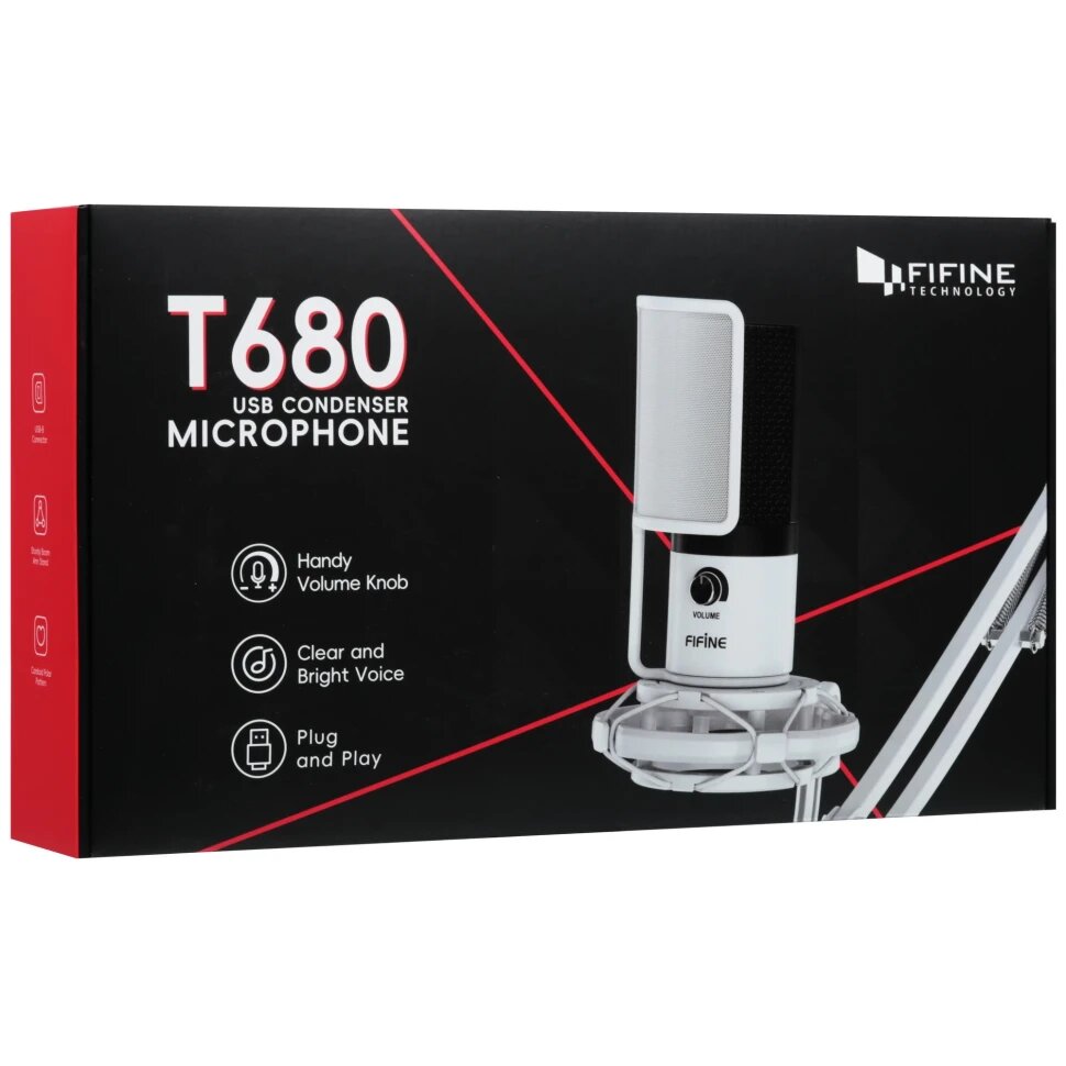 Микрофонный комплект Fifine T680W, проводной, комплект с пантографом, настольный, белый