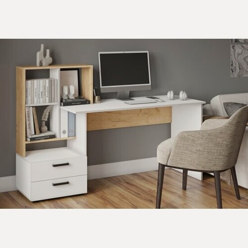 Изображение товара Стол компьютерный Микон СКМ-5 дуб крафт золотой/белый