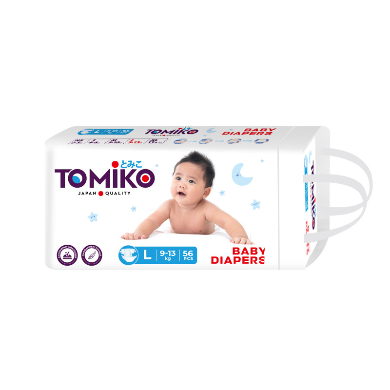 Подгузники Tomiko Premium Soft L, для малышей от 9-13кг, 56шт — фото 1