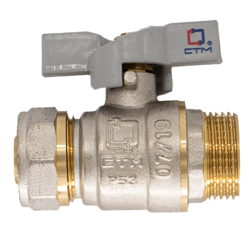 Кран шаровой 3/4", для металопластиковых труб 20, , Ручка-бабочка, резьба цанга-штуцер, — фото 1