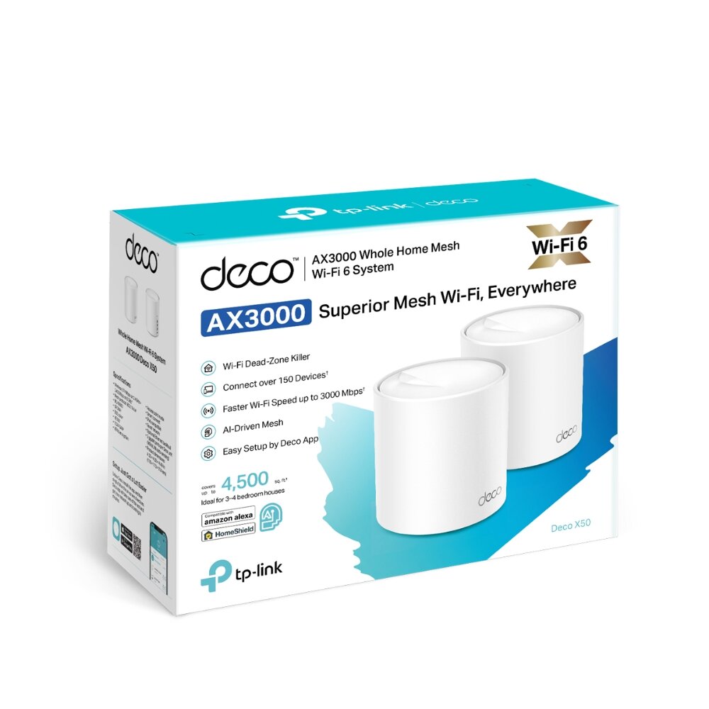 Маршрутизатор Mesh роутер TP-Link Deco X50(2-Pack) AX3000 10/100/1000BASE-TX, белый — фото 1