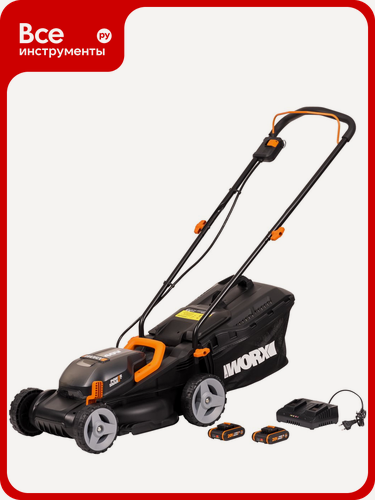 Изображение товара Аккумуляторная газонокосилка WORX 40В, складная ручка, комбинированный травосборник, электрический двигатель