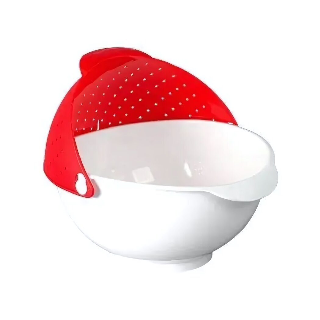 Миска-дуршлаг 2,5л с крышкой, пластик, красный, декор клубника