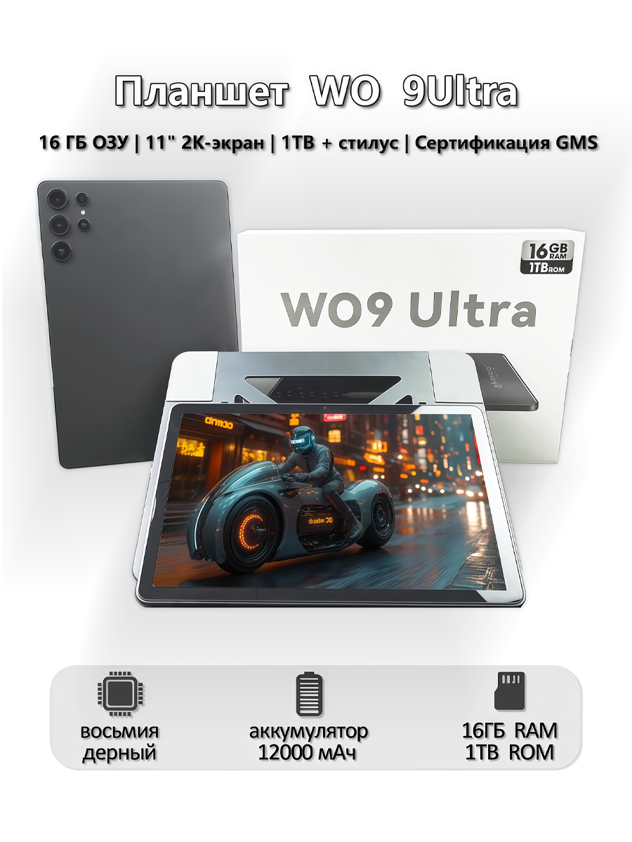 Планшет W&O "WO9" Ultra, экран 11 дюймов, 8+152, 3 камеры, Android, влагозащита, серый — фото 1