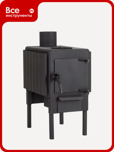 Изображение товара Печь‑буржуйка Геликон мини, черный, стальная универсальная конструкция, напольный тип, дровяная печь с закрытой каменкой
