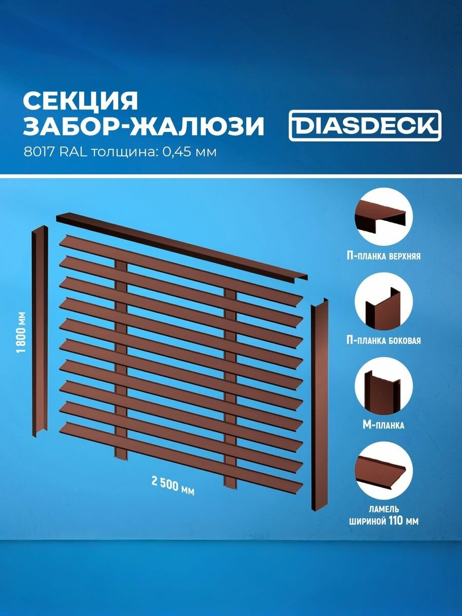 Забор-жалюзи тип Z секция 2.5х1.8 м RAL 8017 шоколад 0.45 мм
