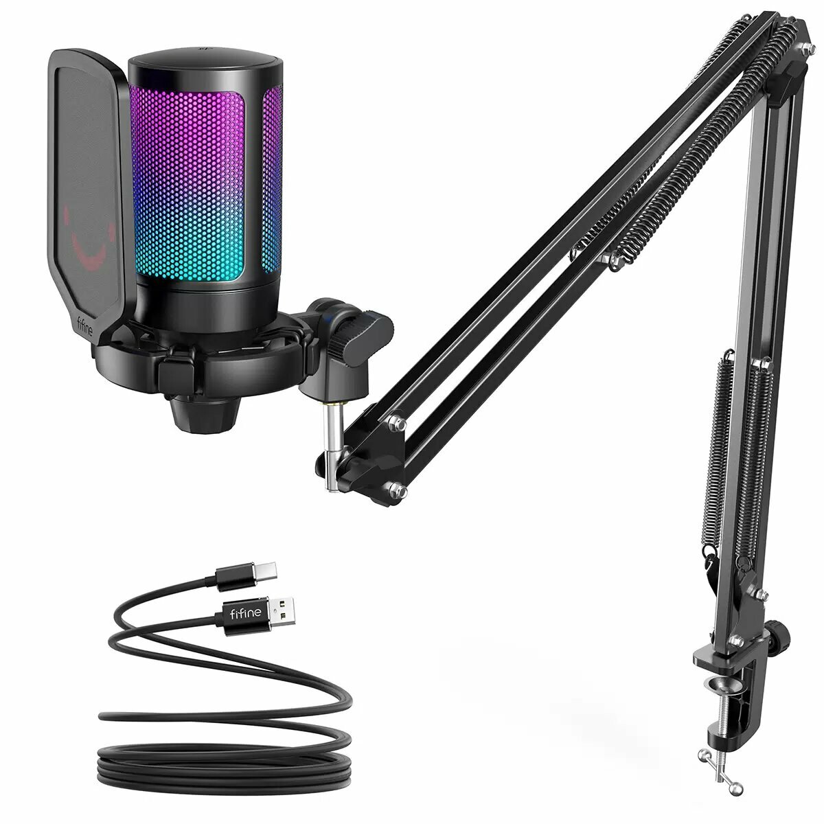 Конденсаторный USB Микрофон Fifine A6T Ampligame с RGB-подсветкой (Black)