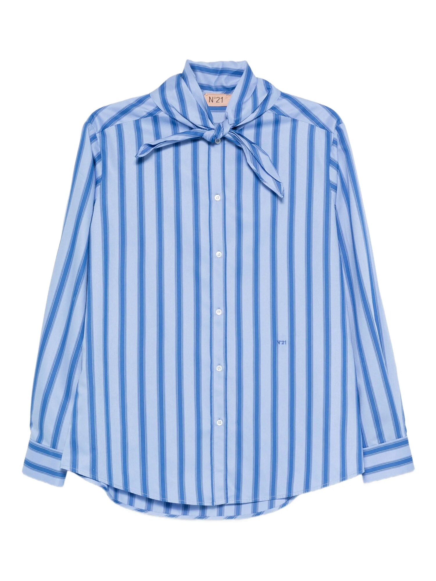 Рубашка N° 21 Embroidered-logo stripe-pattern shirt, размер 40, синий