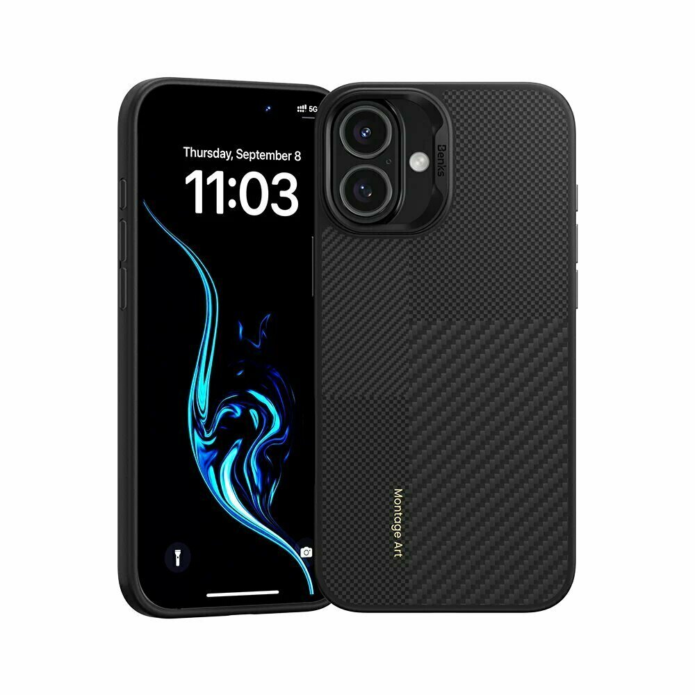 Усиленный чехол Benks Montage ArmorPro Case built with Kevlar для iPhone 17 6.3", цвет черный кевлар (600D+1500D)