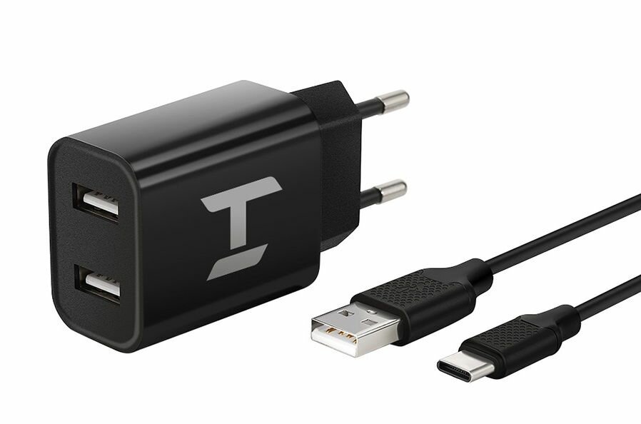 Сетевое зарядное устройство HARPER WCH-5118 Black, 2.4A, 12Вт, USB A, Type C, 1 метр — фото 1