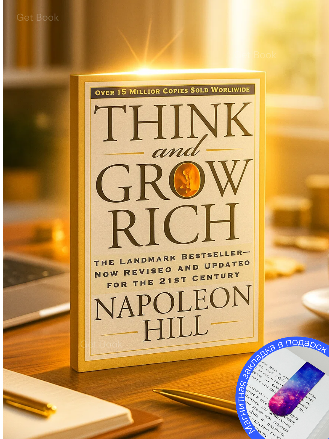 Книга Think and Grow Rich, 253 страницы, мягкий переплет, на английском, с закладкой