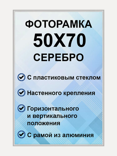 Изображение товара Фоторамка металлическая серебристая для постера, картины, фотографии 50х70 см