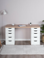 Стол письменный ГУД лакк Ингар, 10 ящиков, 140х75х55 см, белый, столешница дуб беленый