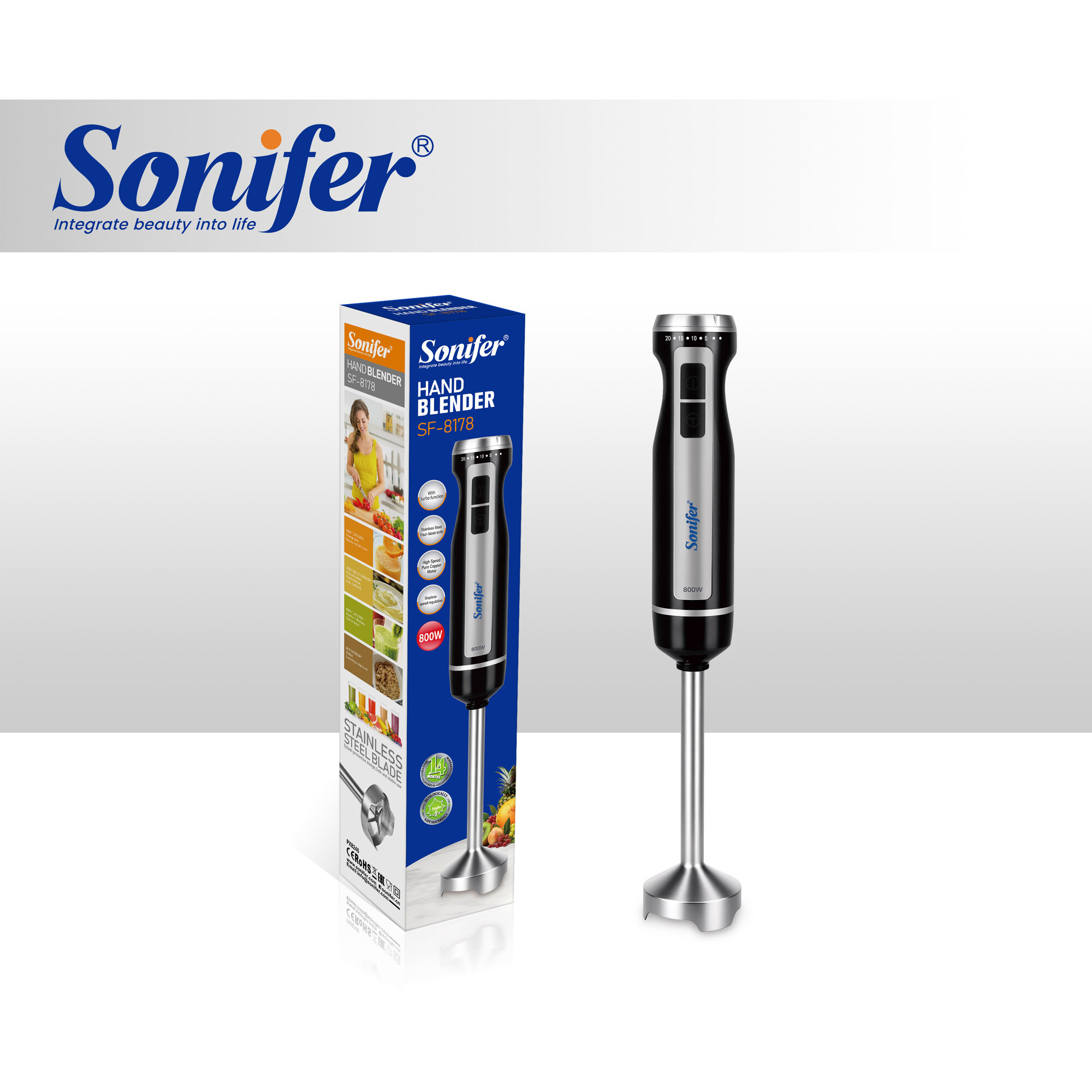 Блендер погружной Sonifer SF-8178, 800Вт, турборежим, защита от перегрева