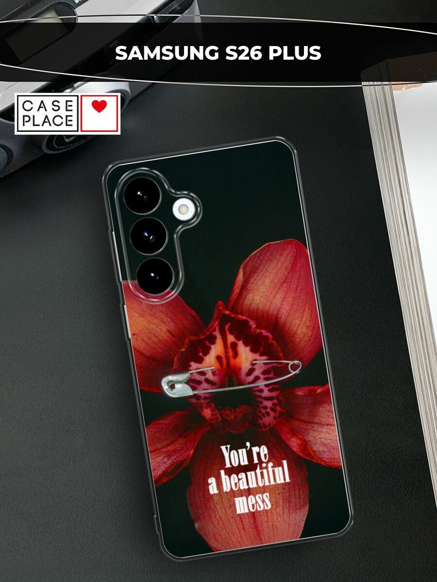 Чехол на Samsung S26 Plus / Самсунг S26 Плюс с принтом Красная орхидея с булавкой