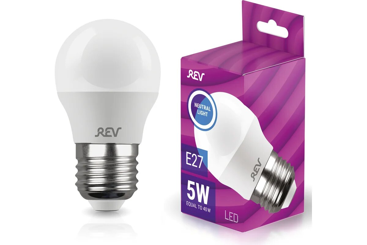 REV Лампа светодиодная LED G45 E27 5Вт 4000K 32263 4