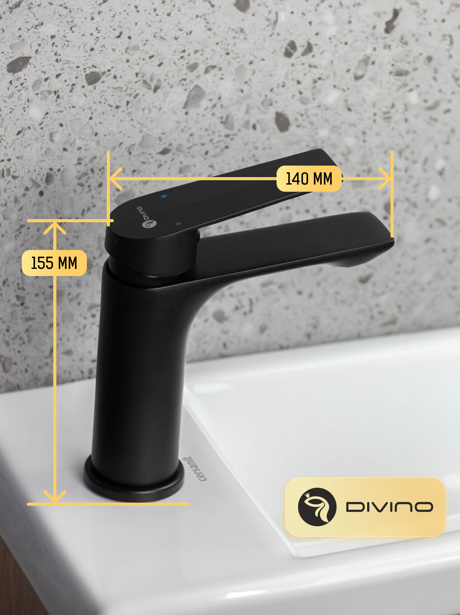 Смеситель однорычажный с аэратором для раковины монолитный черный DIVINO — фото 1