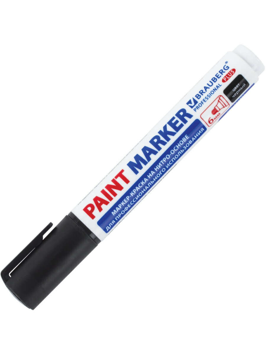 Маркер-краска лаковый paint marker по стеклу/бетону/авто 6 мм, Черный, Нитро-основа, Brauberg Professional Plus Extra, 151451 — фото 1