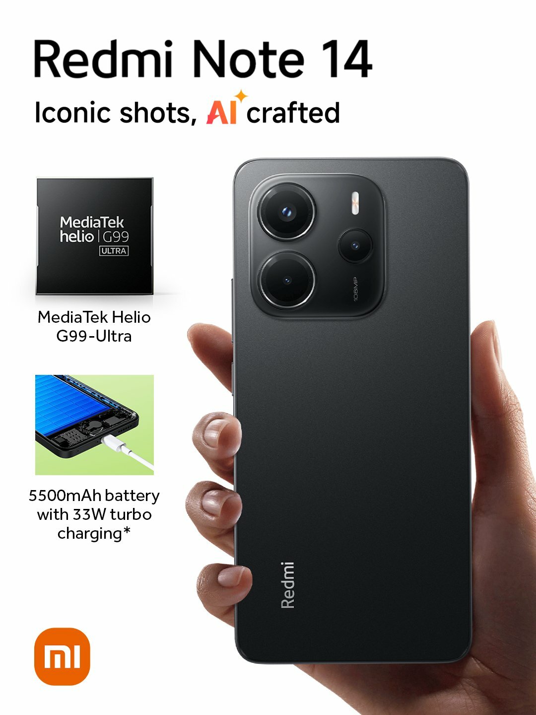 Смартфон Redmi Note 14, 8 GB+256 GB, AMOLED 120Hz дисплей, 6.67"
