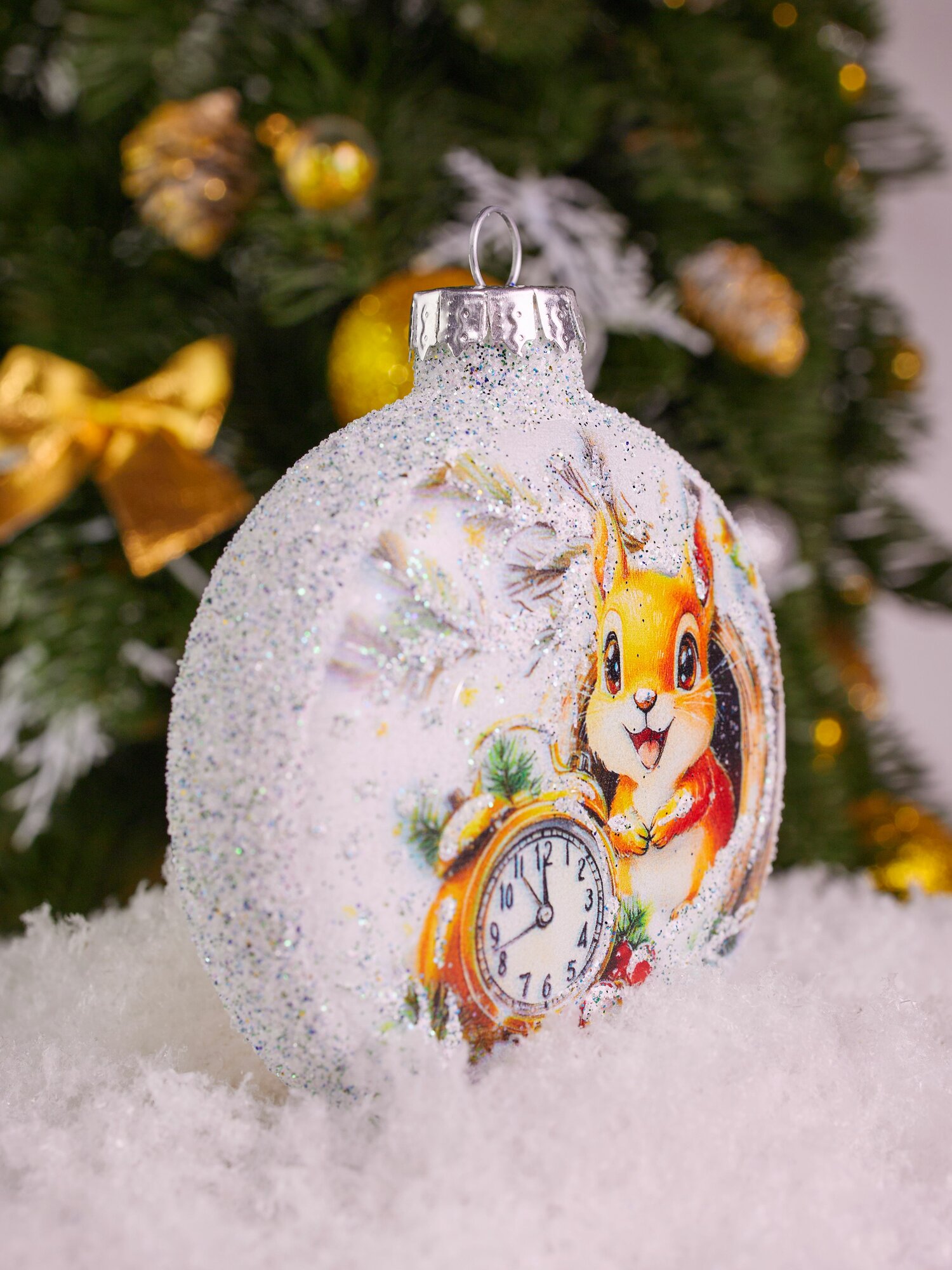 Елочная игрушка стеклянная медальон, 75 мм — фото 1