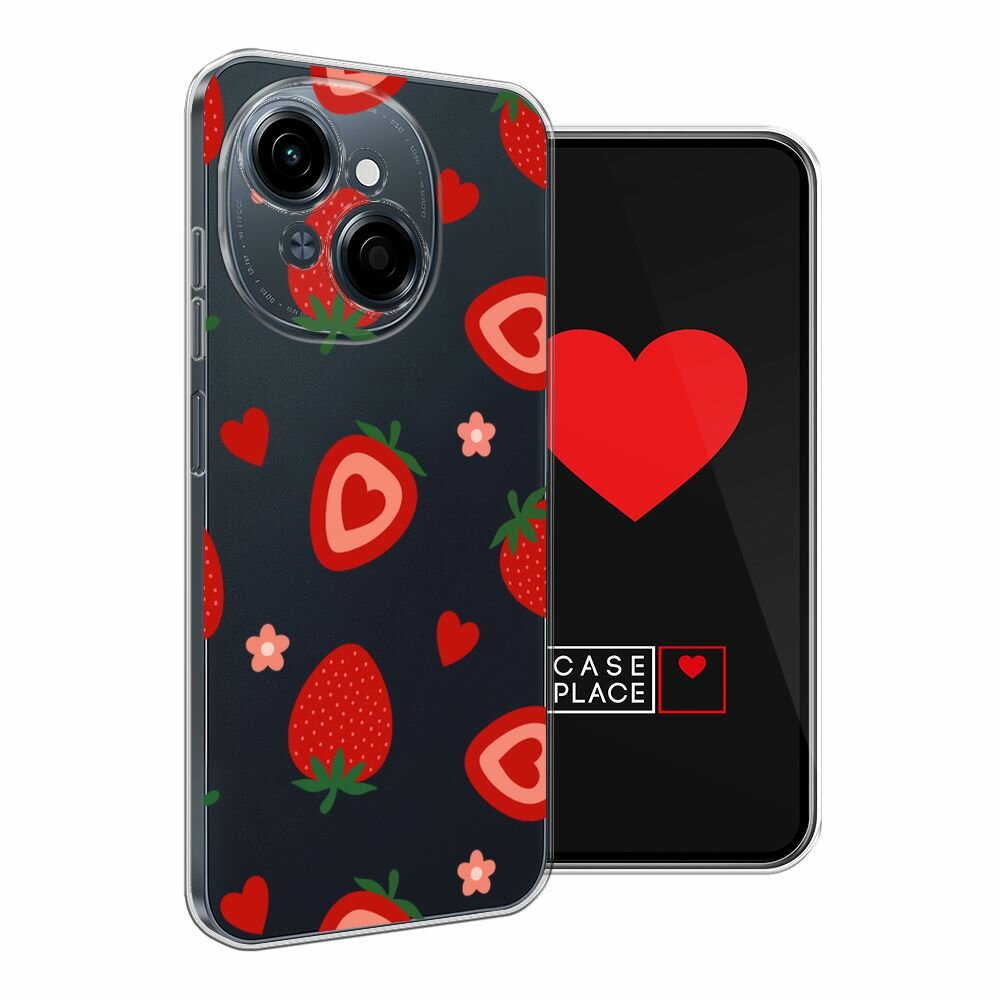 Чехол на Tecno Spark Go 1/Pop 9 / Текно Спарк Go 1/Поп 9 с принтом "Heart strawberries 2 - 14 февраля", прозрачный — фото 1