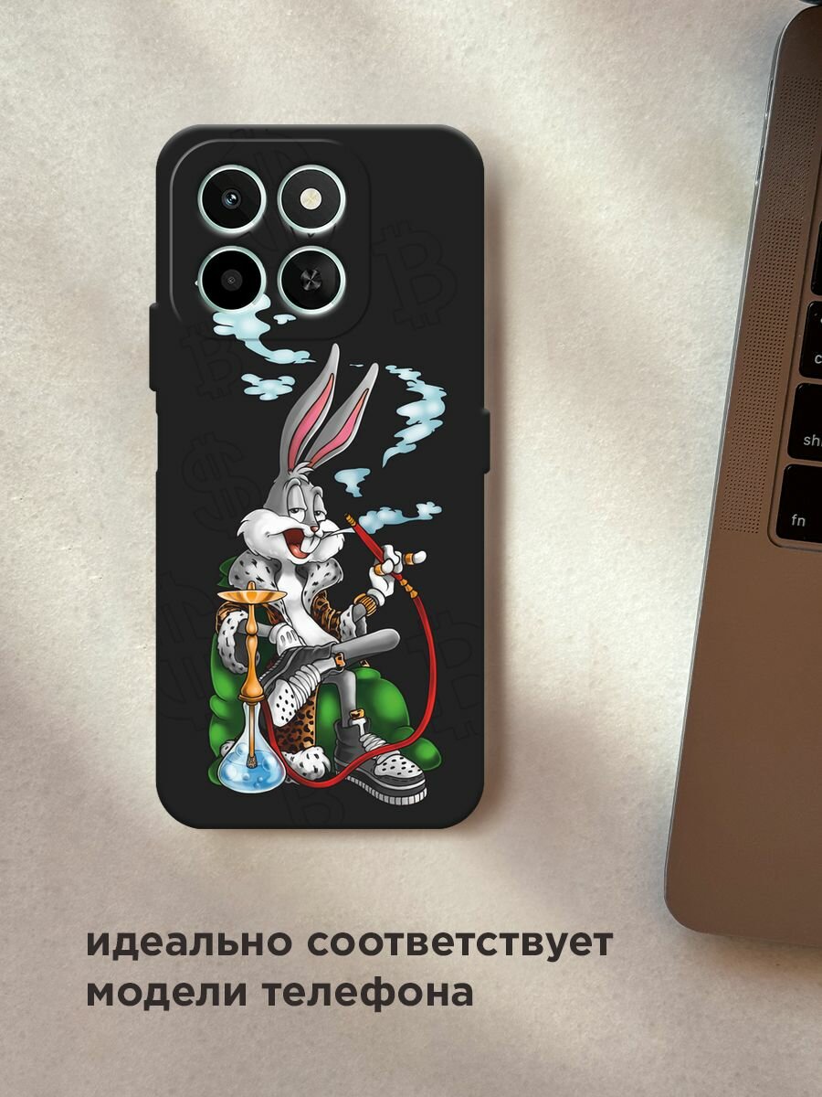 Черный матовый чехол на Honor X6c / Хонор X6c с принтом "Багз Банни с кальяном" — фото 1